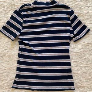 hippie rose navy/pink striped mock-neck top